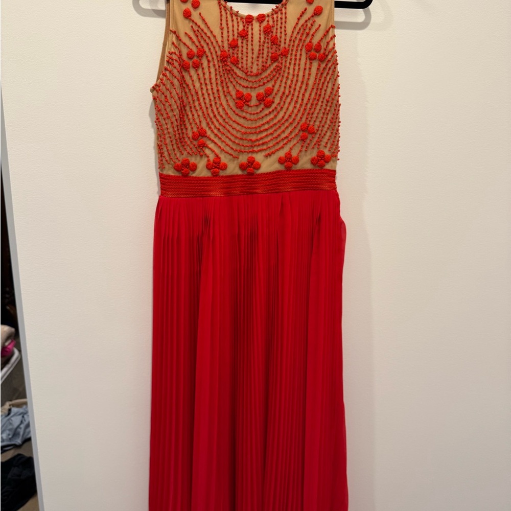 Beautiful bright red Rhina Dhaka maxi dress for Anthropologie